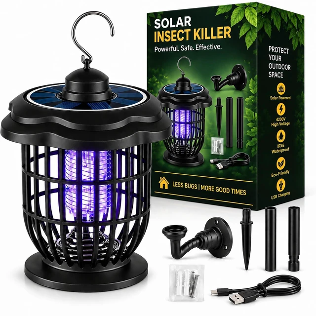 Main image of Solar Bug Zapper Outdoor Lights, Garden Rechargeable Waterproof 2-in-1 Mosquito Lamp and Portable Fly Zapper, Attracts Gnats, Mosquitoes, Zapper for Patio and Yard, Solar and USB Rechargeable