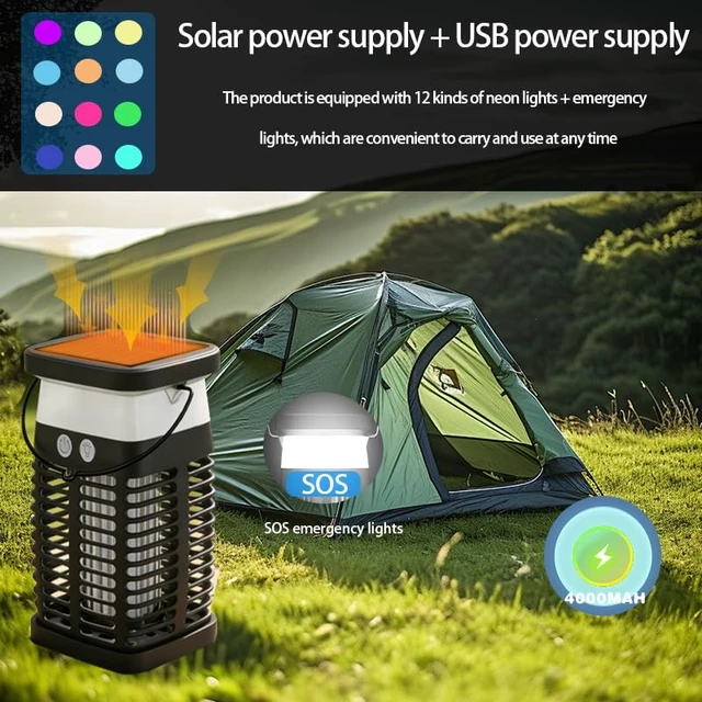 Alt view image 3 of 7 - Solar Bug Zapper Indoor Outdoor, Rechargeable Portable Mosquito Zapper with RGB Light & Reading Lamp, Waterproof Electric Fly & Flying Insect Trap for Home, Patio, Backyard, Camping