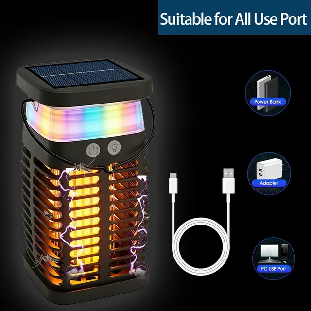 Alt view image 5 of 7 - Solar Bug Zapper Indoor Outdoor, Rechargeable Portable Mosquito Zapper with RGB Light & Reading Lamp, Waterproof Electric Fly & Flying Insect Trap for Home, Patio, Backyard, Camping
