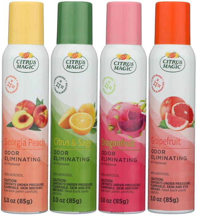 Main image of Air Freshener Spray, Assorted Fragrances, 3 Ounce, Pack of 4 | Citrus-Based Odor Eliminator for Home, Up to 7 Hours of Freshness, Georgia Peach, Dragonfruit, Citrus & Sage, and Grapefruit