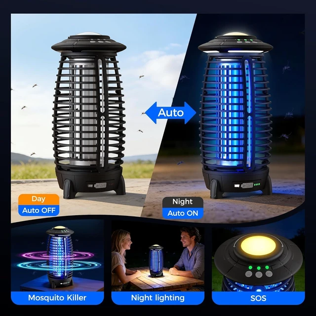 Alt view image 4 of 7 - Bug Zapper Outdoor,4 in 1 Cordless Mosquito Zapper, Rechargeable 4000mAh Battery with Auto/SOS Mode, Waterproof Electric Fly Trap,Easy to Clean Portable Night Light for Patio,Backyard,Camping, Home
