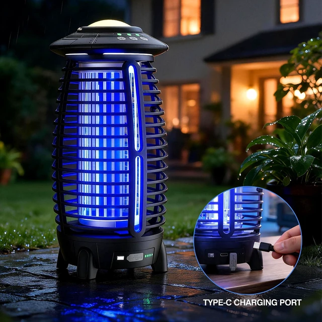 Alt view image 5 of 7 - Bug Zapper Outdoor,4 in 1 Cordless Mosquito Zapper, Rechargeable 4000mAh Battery with Auto/SOS Mode, Waterproof Electric Fly Trap,Easy to Clean Portable Night Light for Patio,Backyard,Camping, Home