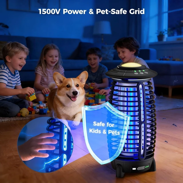 Alt view image 6 of 7 - Bug Zapper Outdoor,4 in 1 Cordless Mosquito Zapper, Rechargeable 4000mAh Battery with Auto/SOS Mode, Waterproof Electric Fly Trap,Easy to Clean Portable Night Light for Patio,Backyard,Camping, Home