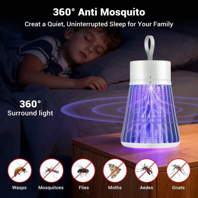 Alt view image 3 of 7 - Rechargeable Bug Zapper Indoor, Cordless Mosquito Killer with Safety Grid & Purple Light, USB Charging Fly Trap for Home Camping