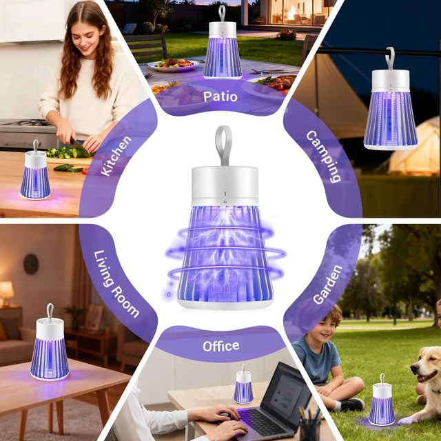 Alt view image 5 of 7 - Rechargeable Bug Zapper Indoor, Cordless Mosquito Killer with Safety Grid & Purple Light, USB Charging Fly Trap for Home Camping