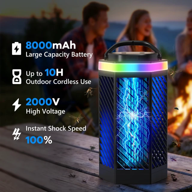 Alt view image 2 of 7 - Bug Zapper Outdoor Indoor, Rechargeable Mosquito Zapper with 8000mAh Battery & LED Night Light, USB Charging Electric Fly Zapper, Portable Fly Trap Fly Killer for Patio, Backyard