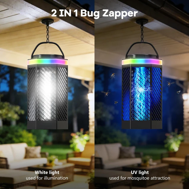 Alt view image 3 of 7 - Bug Zapper Outdoor Indoor, Rechargeable Mosquito Zapper with 8000mAh Battery & LED Night Light, USB Charging Electric Fly Zapper, Portable Fly Trap Fly Killer for Patio, Backyard