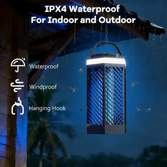 Alt view image 6 of 7 - Bug Zapper Outdoor Indoor, Rechargeable Mosquito Zapper with 8000mAh Battery & LED Night Light, USB Charging Electric Fly Zapper, Portable Fly Trap Fly Killer for Patio, Backyard