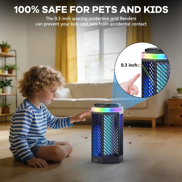 Alt view image 7 of 7 - Bug Zapper Outdoor Indoor, Rechargeable Mosquito Zapper with 8000mAh Battery & LED Night Light, USB Charging Electric Fly Zapper, Portable Fly Trap Fly Killer for Patio, Backyard