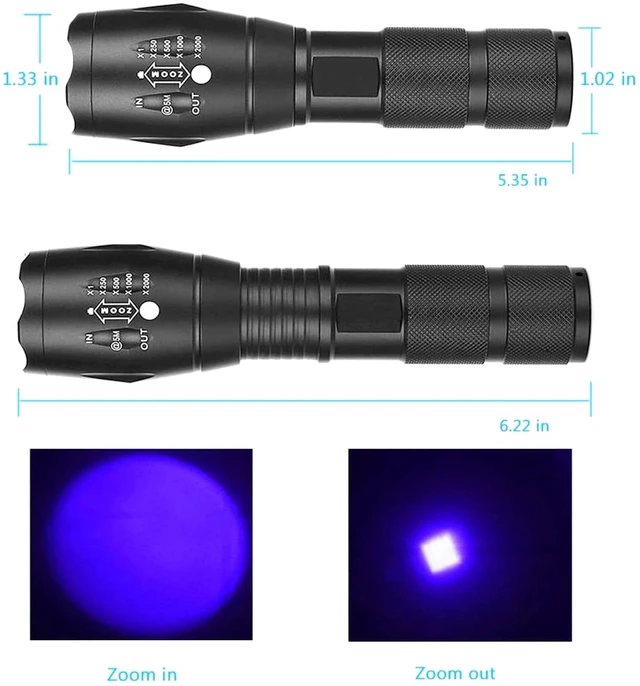 Alt view image 4 of 6 - UV 365nm and 395nm Light Wood's lamp Blacklight, 2 in 1 Ultraviolet Flashlight for Detecting Pet Urine Stains, Curing Resin