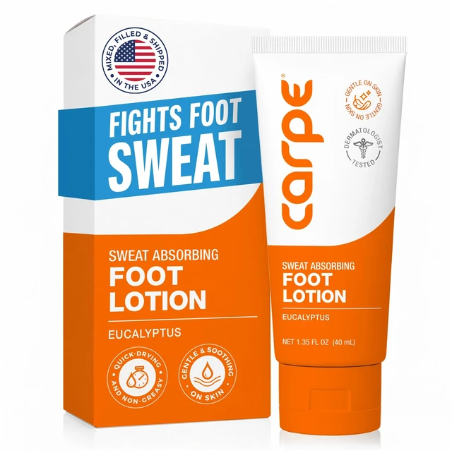 Main image of Sweat Absorbing Foot Lotion, Eucalyptus - Fights Sweaty Feet | Dermatologist Recommmended Foot Lotion for Sweaty Feet, Fight Smelly Feet, Prevent Blisters, Quick Drying Eucalyptus Scent