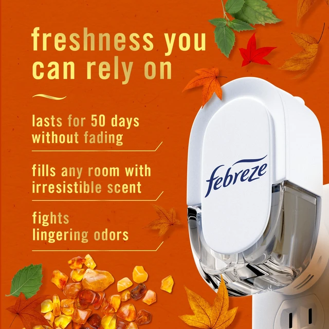 Alt view image 2 of 6 - Odor-Fighting Plug in Air Freshener, Scented Oil Refill, Crisp Fall Breeze Scent, 4 Refills