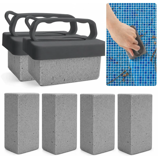 Main image of 6 Pack Pool Pumice Stones with Handle, Handheld Replacement Cleaning Blocks for Pool Tiles, Spa, Grout, and Concrete Stain Removal