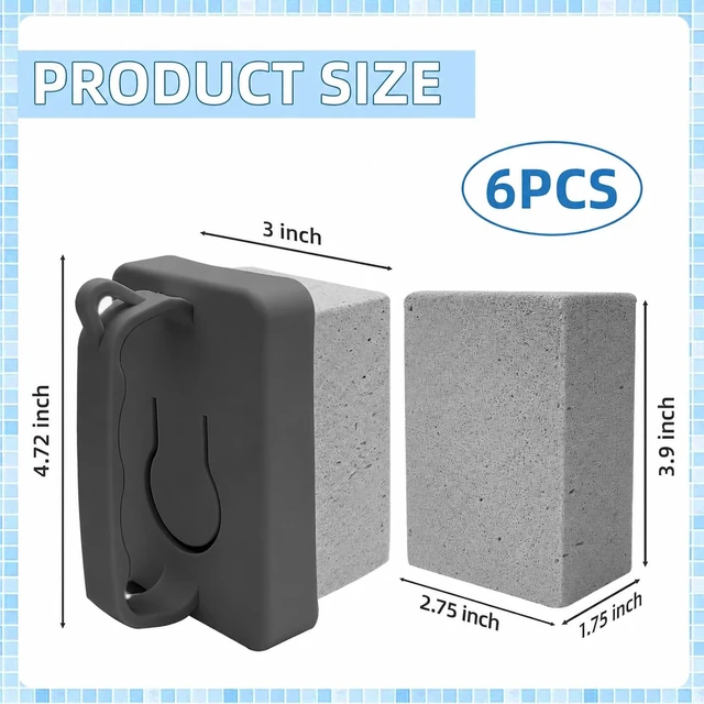 Alt view image 2 of 7 - 6 Pack Pool Pumice Stones with Handle, Handheld Replacement Cleaning Blocks for Pool Tiles, Spa, Grout, and Concrete Stain Removal