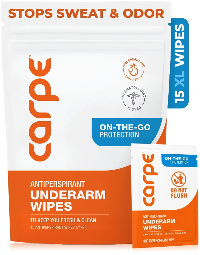 Main image of Antiperspirant Underarm Wipes, Clean & Refreshing - 15 Count | On-the-Go Antiperspirant Wipes, Sweat Blocking & Deodorizing, Clean & Refreshing Scent, Individually Wrapped, 15 Count