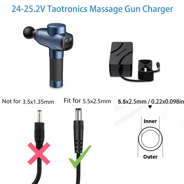 Alt view image 3 of 7 - 24-25.2V Massage Gun Charger for TOLOCO EM26 T11 Pro, Opove M3 Pro, Opove G3 Pro, Hyperice Hypervolt Muscle Power Cord