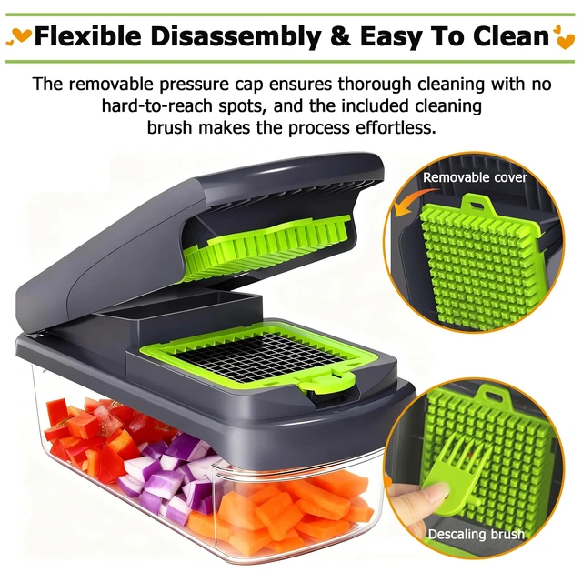 Alt view image 5 of 7 - 15 in 1 Vegetable Chopper with Container and Stainless Steel Blades | For onions, potatoes and vegetables. Large 1.5L container with drain basket for convenient washing and meal preparation