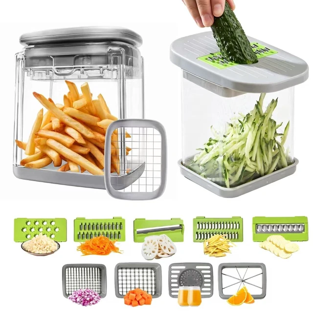 Main image of Vegetable Cutter,Food Chopper Manual Hand,for Potato Cutter & Fry Slicer - Functions as Potato Dicer,Onion Dicer,Veggie Shredder with 9 Blades,Easy to Clean, Dishwasher Safe-Essential Kitchen Gadgets