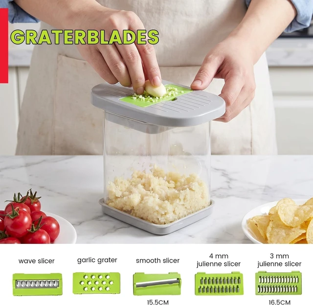 Alt view image 3 of 7 - Vegetable Cutter,Food Chopper Manual Hand,for Potato Cutter & Fry Slicer - Functions as Potato Dicer,Onion Dicer,Veggie Shredder with 9 Blades,Easy to Clean, Dishwasher Safe-Essential Kitchen Gadgets