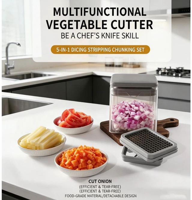 Alt view image 4 of 7 - Vegetable Cutter,Food Chopper Manual Hand,for Potato Cutter & Fry Slicer - Functions as Potato Dicer,Onion Dicer,Veggie Shredder with 9 Blades,Easy to Clean, Dishwasher Safe-Essential Kitchen Gadgets