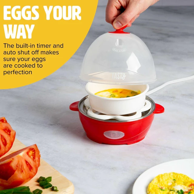 Alt view image 3 of 7 - Mini Rapid Egg Cooker, 5-Egg Capacity for Perfect Hard Boiled Eggs or Omelets, Auto Shut Off, Red