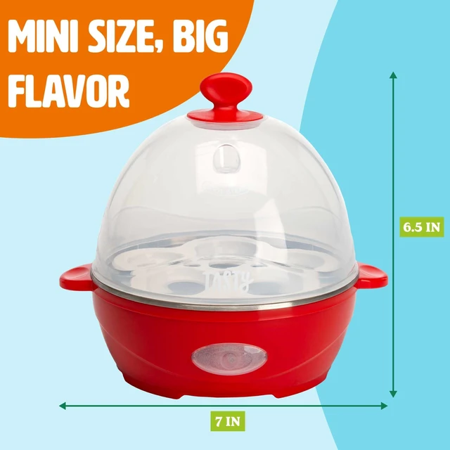 Alt view image 4 of 7 - Mini Rapid Egg Cooker, 5-Egg Capacity for Perfect Hard Boiled Eggs or Omelets, Auto Shut Off, Red