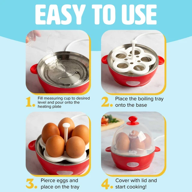 Alt view image 6 of 7 - Mini Rapid Egg Cooker, 5-Egg Capacity for Perfect Hard Boiled Eggs or Omelets, Auto Shut Off, Red