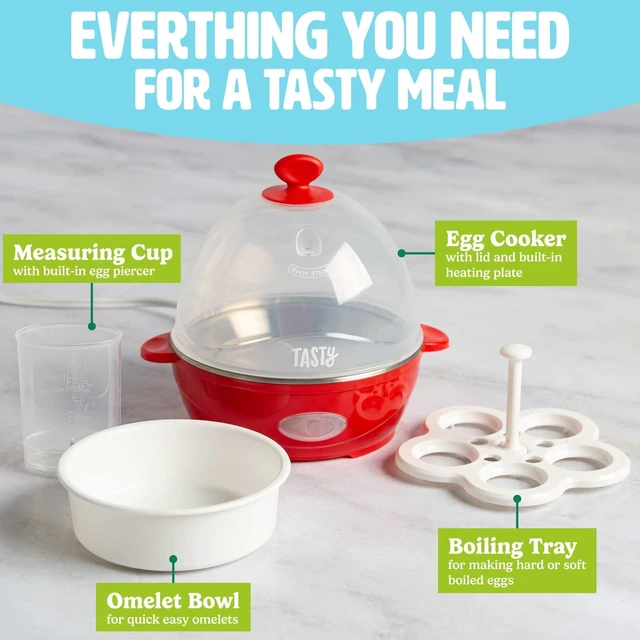 Alt view image 5 of 7 - Mini Rapid Egg Cooker, 5-Egg Capacity for Perfect Hard Boiled Eggs or Omelets, Auto Shut Off, Red