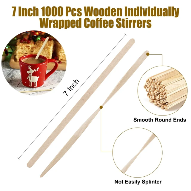 Alt view image 6 of 6 - Coffee Stirrers 1000 Pcs Wood Coffee Stir Sticks 7 Inch Wooden Drink Stirrers Long Coffee Stirrer Individually Wrapped for Bar Party Office Home (1000 Pcs/ 7 Inch)