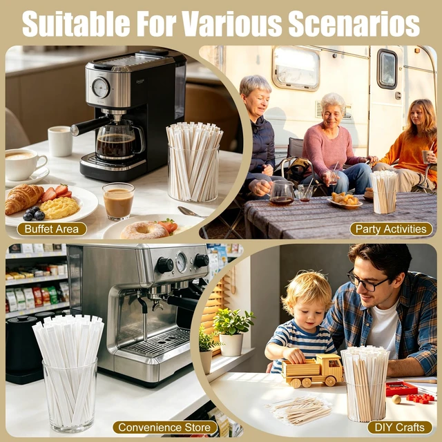 Alt view image 5 of 6 - Coffee Stirrers 1000 Pcs Wood Coffee Stir Sticks 7 Inch Wooden Drink Stirrers Long Coffee Stirrer Individually Wrapped for Bar Party Office Home (1000 Pcs/ 7 Inch)