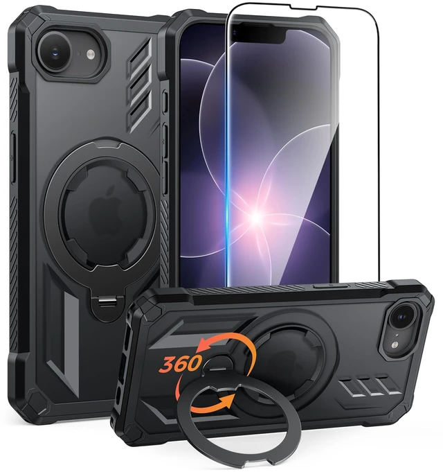 Main image of for iPhone 17e Case, for iPhone 16e Case with 360 Magnetic Stand | Screen Protector, Compatible with MagSafe, Heavy Duty Military-Grade Drop Protection, Grip Ring Kickstand, Shockproof Rugged
