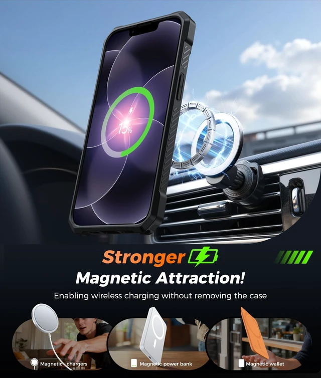 Alt view image 3 of 7 - for iPhone 17e Case, for iPhone 16e Case with 360 Magnetic Stand | Screen Protector, Compatible with MagSafe, Heavy Duty Military-Grade Drop Protection, Grip Ring Kickstand, Shockproof Rugged
