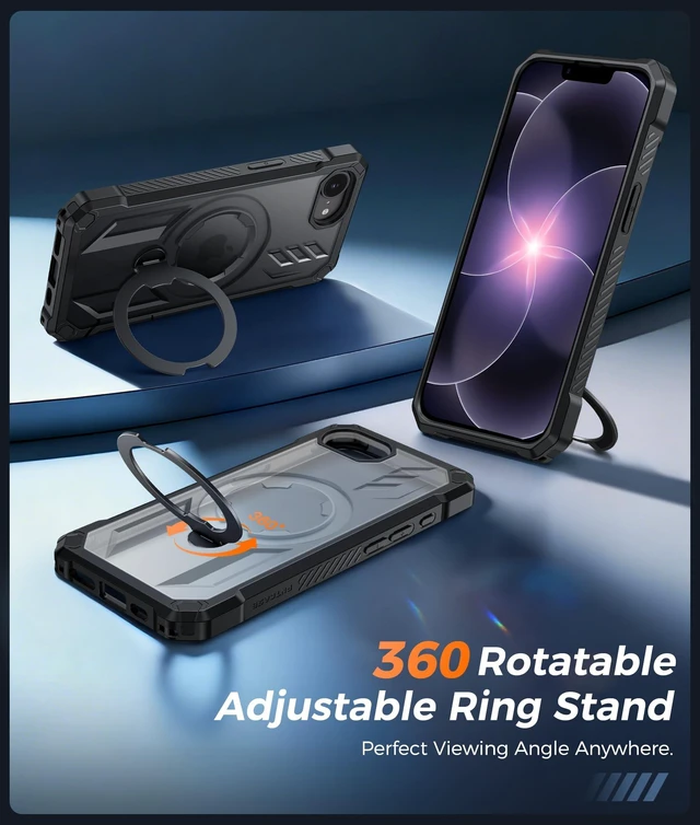 Alt view image 4 of 7 - for iPhone 17e Case, for iPhone 16e Case with 360 Magnetic Stand | Screen Protector, Compatible with MagSafe, Heavy Duty Military-Grade Drop Protection, Grip Ring Kickstand, Shockproof Rugged
