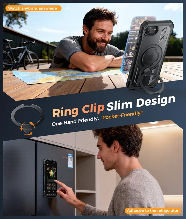 Alt view image 7 of 7 - for iPhone 17e Case, for iPhone 16e Case with 360 Magnetic Stand | Screen Protector, Compatible with MagSafe, Heavy Duty Military-Grade Drop Protection, Grip Ring Kickstand, Shockproof Rugged