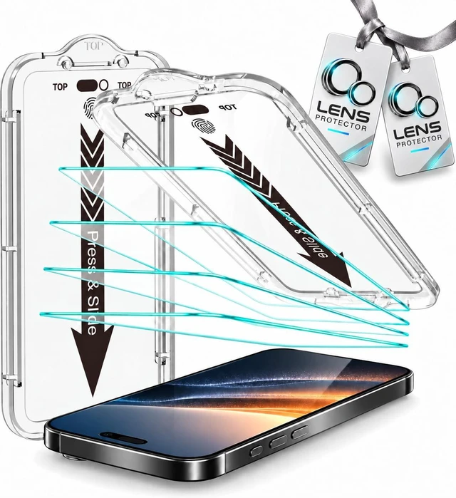 Main image of -4+2 Pack for iPhone 14 Pro Screen Protector (6.1") HD Clear | 2-Pack Lens Protectors, Alignment Kit, Easy Installation, Case-Friendly, 9H+ Tempered Glass, Scratch Resistant, Ultra Clear