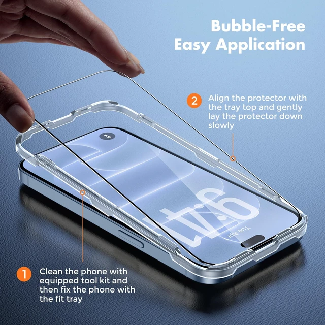 Alt view image 4 of 7 - 3-Pack Screen Protector for iPhone 18 Pro, Full Coverage | Tempered Glass 9H Hardness, 99.99% HD Clear, Easy to Install, Bubble-Free, Anti-Fingerprint, Anti-Scratch, 99% Cases Friendly