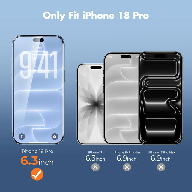 Alt view image 5 of 7 - 3-Pack Screen Protector for iPhone 18 Pro, Full Coverage | Tempered Glass 9H Hardness, 99.99% HD Clear, Easy to Install, Bubble-Free, Anti-Fingerprint, Anti-Scratch, 99% Cases Friendly