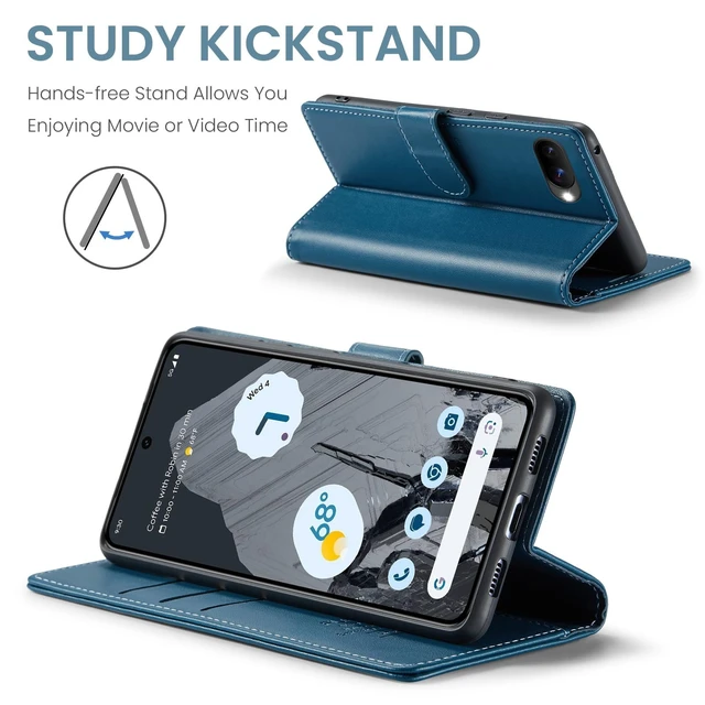 Alt view image 5 of 6 - Card Holder Wallet Case for Google Pixel 10a, Blue | Card Holder, RFID Blocking, PU Leather Folio Flip, Kickstand, Protective Shockproof Cover