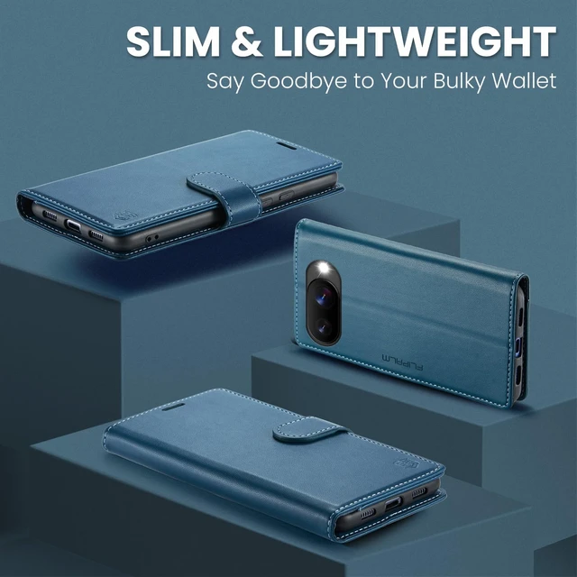 Alt view image 6 of 6 - Card Holder Wallet Case for Google Pixel 10a, Blue | Card Holder, RFID Blocking, PU Leather Folio Flip, Kickstand, Protective Shockproof Cover