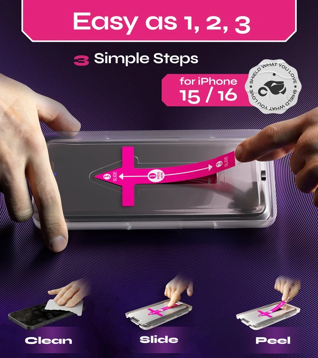 Alt view image 2 of 7 - for iPhone 15/16 Screen Protector, EasyShield 2 Pack Glass | 9H tempered glass, HD clear, 6.1" display, case friendly, auto align install kit, fingerprint resistant
