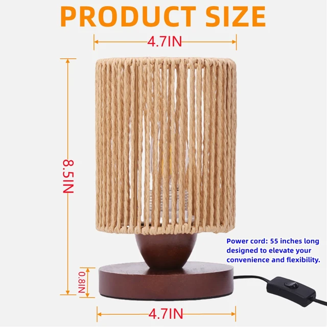 Alt view image 7 of 7 - Table Lamp,Boho Small Beside Lamp,Mini Farmhouse Table Lamp for Room Decor,Vintage Wicker Wooden Nightstand Bamboo Woven End Table Lamps for Living Room Bedroom Desk Kids Room,LED Bulb Included