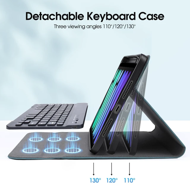Alt view image 6 of 7 - Case Keyboard for iPad mini A17 Pro,8.3 Inch iPad mini 7(2024) & mini 6(2021),Mouse and Detachable Wireless Magnetic Keyboard,Premium PU Leather Cover with Auto Sleep/Wake,Green
