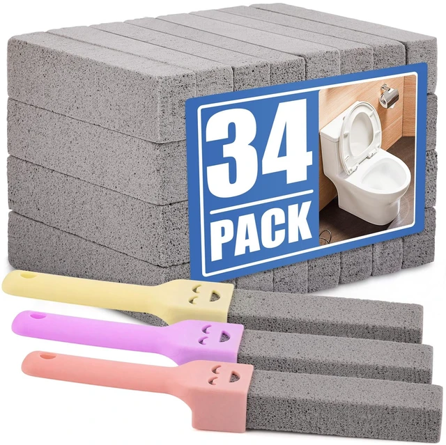 Main image of 34 Pack Pumice Stone Scouring Sticks with 3 Universal Handles, Grey Pumice Stone for Cleaning Toilets, Bathrooms
