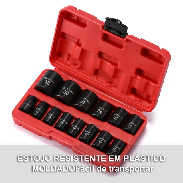 Alt view image 5 of 6 - 14 Pieces 1/2-Inch Drive Shallow Impact Socket Set, Metric, 6-Point, 11mm to 32mm