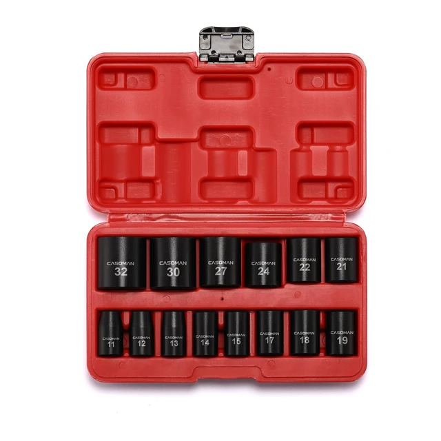 Alt view image 6 of 6 - 14 Pieces 1/2-Inch Drive Shallow Impact Socket Set, Metric, 6-Point, 11mm to 32mm