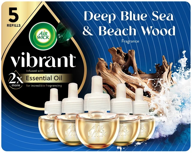 Main image of Plug Refills, Deep Blue Sea & Beach Wood Scent, Essential Oils 5ct | Air Wick refills infused with essential oils, Deep Blue Sea & Beech Wood scent for a plug-in room freshener Air Freshener
