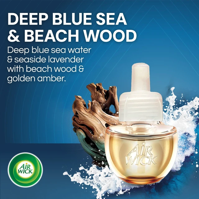 Alt view image 2 of 7 - Plug Refills, Deep Blue Sea & Beach Wood Scent, Essential Oils 5ct | Air Wick refills infused with essential oils, Deep Blue Sea & Beech Wood scent for a plug-in room freshener Air Freshener