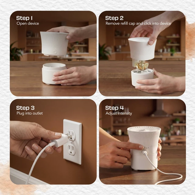 Alt view image 5 of 7 - Scent Flow PlugIns Air Freshener, Cashmere Woods, 1 Device+4 Refills | 0.67 fl oz Each, Includes 1 Device and 4 Refills, Scented and Essential Oils for Home and Bathroom Use, Adjustable Settings
