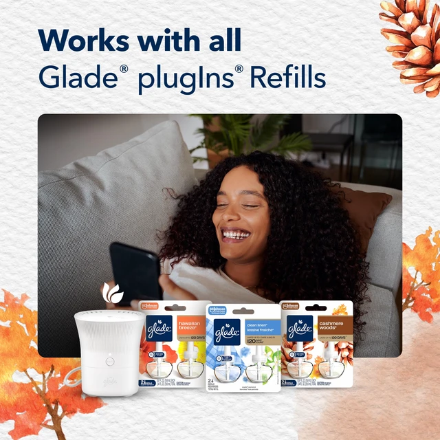 Alt view image 4 of 7 - Scent Flow PlugIns Air Freshener, Cashmere Woods, 1 Device+4 Refills | 0.67 fl oz Each, Includes 1 Device and 4 Refills, Scented and Essential Oils for Home and Bathroom Use, Adjustable Settings