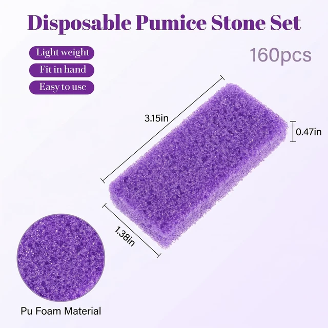 Alt view image 2 of 7 - 160 Pcs 3.15" Foot Pumice Stone, Purple Disposable Callus Buffer for Feet | 160 Pack, 3.15x1.38x0.47 Inch, PU Material, Purple, Disposable, Single Use, for Salon Spa Home Pedicure Foot Care
